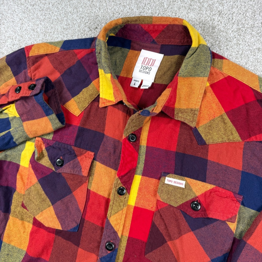 Topo Designs Flannel Shirt Men L Multi Color Plaid Western Yoke Cotton